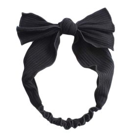 Black Simple Bowknot Stretch Hairband Solid Color Headband Out Wide Hair Ribbon Headwrap