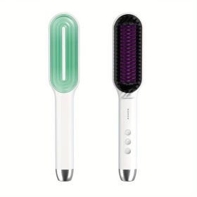 Professional Hair Straightener Brush Electric Straightening Beard Comb Electric Straightening Beard Comb Hairdressing Tool With 5-speed Temperature Co (Color: GREEN)