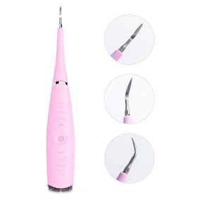 Electric Dental Calculus Remover Teeth Cleaner Teeth Cleaning Kit Rechargeable Teeth Cleaning Tools Kit Household Tartar Scraper Tartar Remove (Color: PINK)