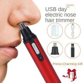 1PC Electric Nose Hair Trimmer USB Rechargeable Ear Nose Hair Trimmer Shaver Razor For Men Hair Removal (Color: Red, Items: Nose Hair Trimmer)