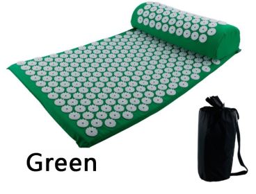 Yoga Massage Mat Acupressure Relieve Stress Back Cushion Massage Yoga Mat Back Pain Relief Needle Pad With Pillow (Color: GREEN, Ships From: China)