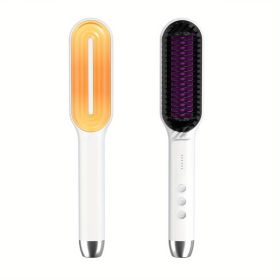 Professional Hair Straightener Brush Electric Straightening Beard Comb Electric Straightening Beard Comb Hairdressing Tool With 5-speed Temperature Co (Color: Yellow)